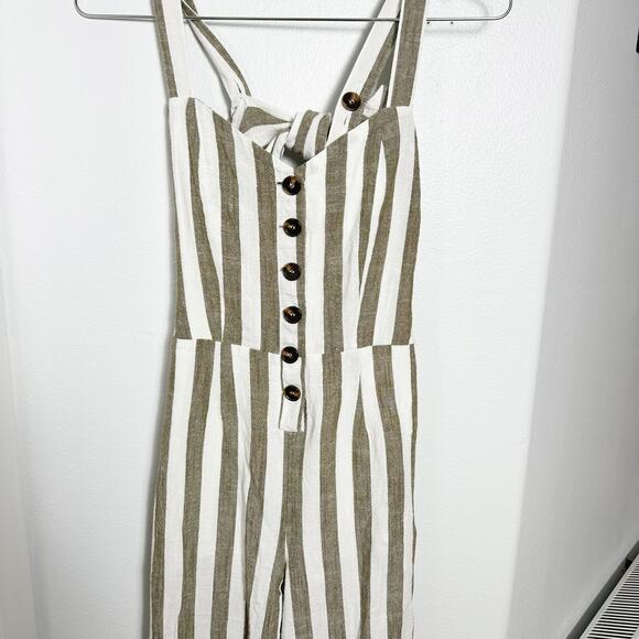 J.O.A Revolve Blue and White Stripe Linen Jumpsuit Sz S - Picture 3 of 11
